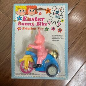 Vintage NIP Rare Plastic 1970s Easter Bunny Motorcycle Friction Toy